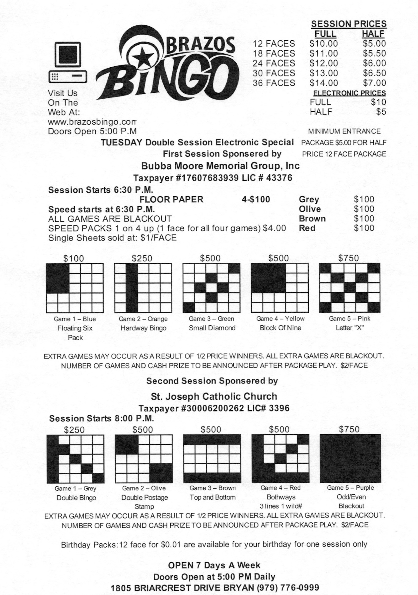 Program For Bingo Programs » Brazos Bingo
